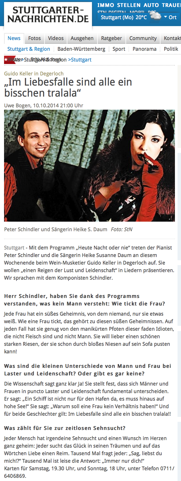 Stuttgarter Nachrichten vom 10.10.14 Uwe Bogen / Peter Schindler