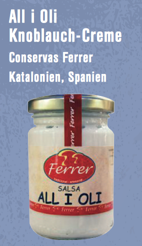 All i Oli Knoblauchcreme, Conservas Ferrer, Katalonien, für Veganer geeignet