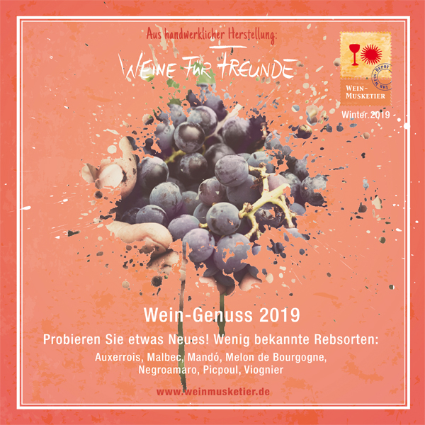 Ihr Wein-Musketier berät Sie sehr gerne in allen Fragen rund um Wein und Weingenuss! Unsere 'Weine für Freunde' kommen aus Deutschland, Italien, Frankreich, Spanien und Portugal von Winzern, die handwerklich und umweltbewusst arbeiten. Bei uns finden Sie entspannten Umgang mit Wein, interessante Gespräche und vergnüglichen Austausch von individuellen Erfahrungen.