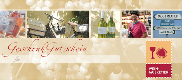 Verschenken Sie Wein und mehr: Geschenkgutschein für Wein, Weinproben, Weinseminare und Weingeschenke in Stuttgart beim Wein-Musketier Geschenkgutschein für Wein, Weinproben, Weinseminare und Weingeschenke in Stuttgart beim Wein-Musketier