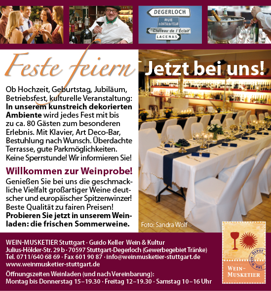 Die Partylocation zum Mieten in Stuttgart - feiern Sie im Wein-Musketier Guido Keller