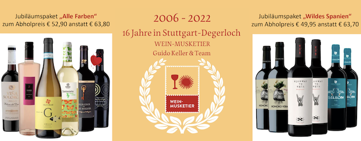 Wein in Stuttgart, Ihr Wein-Musketier feiert sein 16jähriges Jubiläum mit Probierpaketen und Prosecco in Degerloch