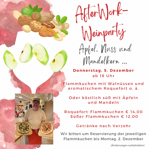 Afterwork Party mit Sekt, Wein und Flammkuchen in Stuttgart Degerloch bei Wein-Musketier, Ihrem Weinladen