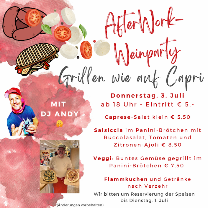 Grillen wie auf Capri, Wein und Champagner bei der Afterwork-Party in Stuttgart Degerloch, im Weinladen Wein-Musketier