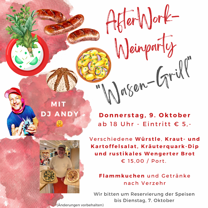 Wasen Grill bei der Afterwork-Party in Stuttgart Degerloch, im Wein-Musketier, Ihrem Weinladen