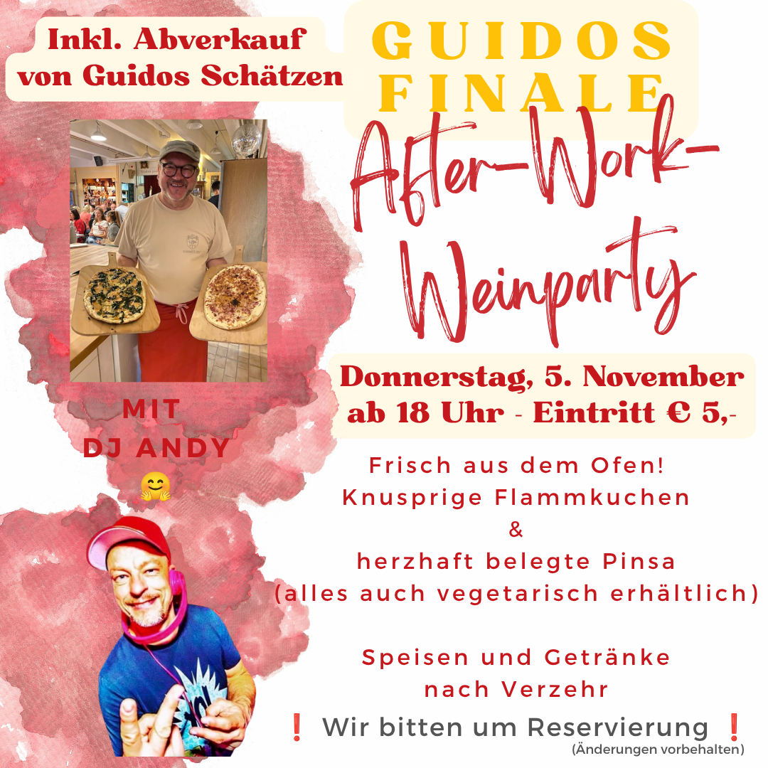 Finale After-Work-Weinparty in Stuttgart Degerloch mit Abverkauf von Guidos Schätzen Finale After-Work-Weinparty in Stuttgart Degerloch mit Abverkauf von Guidos Schätzen